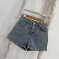 High-waisted wide-leg denim short pants